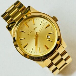 Michael Kors Jet Set Womens 6.25" MAX Gold Stainless Bracelet Date Watch MK-5160